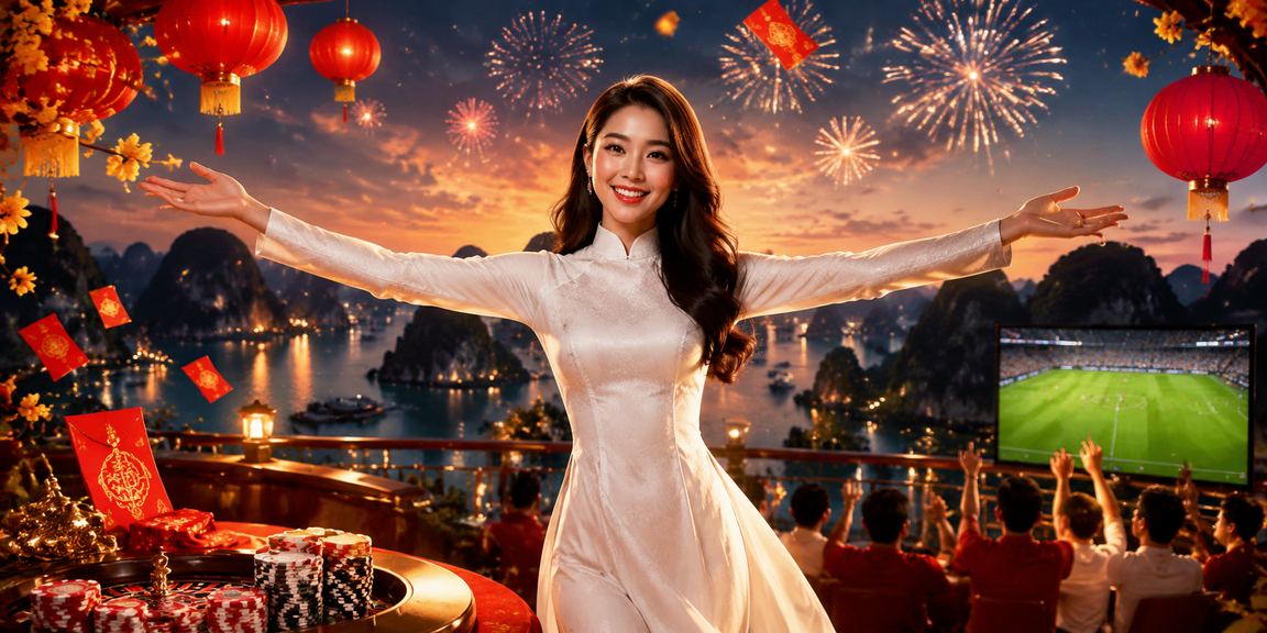 Người phụ nữ Hạ Long mặc áo dài cầm phong bao đỏ mừng trúng xổ số